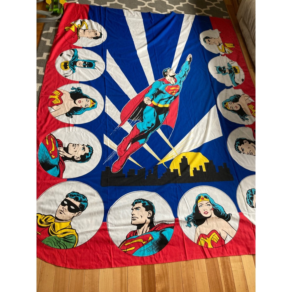 Vtg 1977 DC Comics Superman Flat Sheet Batman Wonder Woman Twin‎ Full Retro